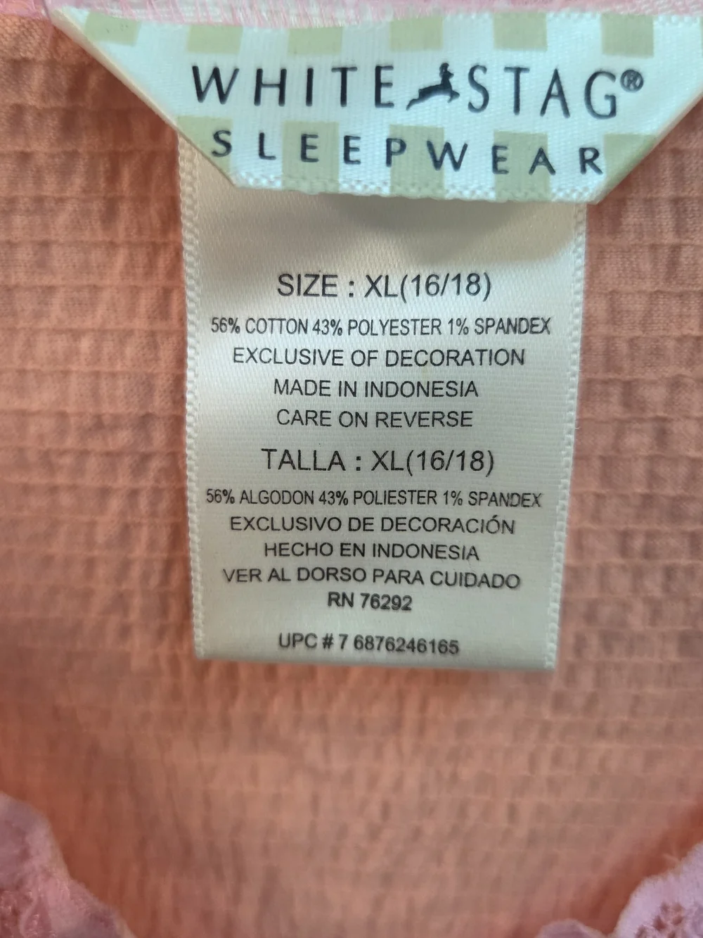 White Stag Women’s Sleepwear Nightgown XL 16/18 Peach Pink Lace Trim